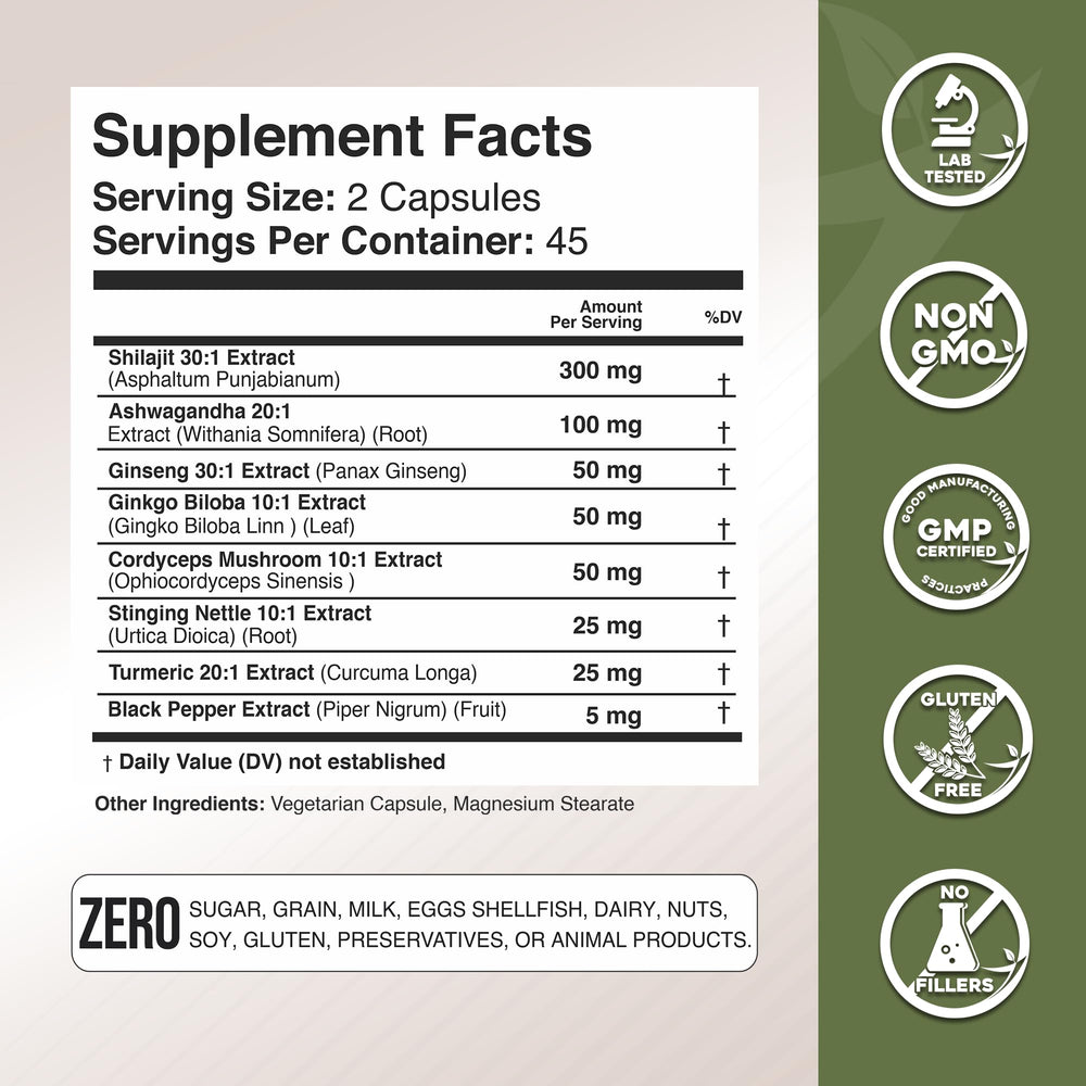 USA-made label on Shilajit capsules