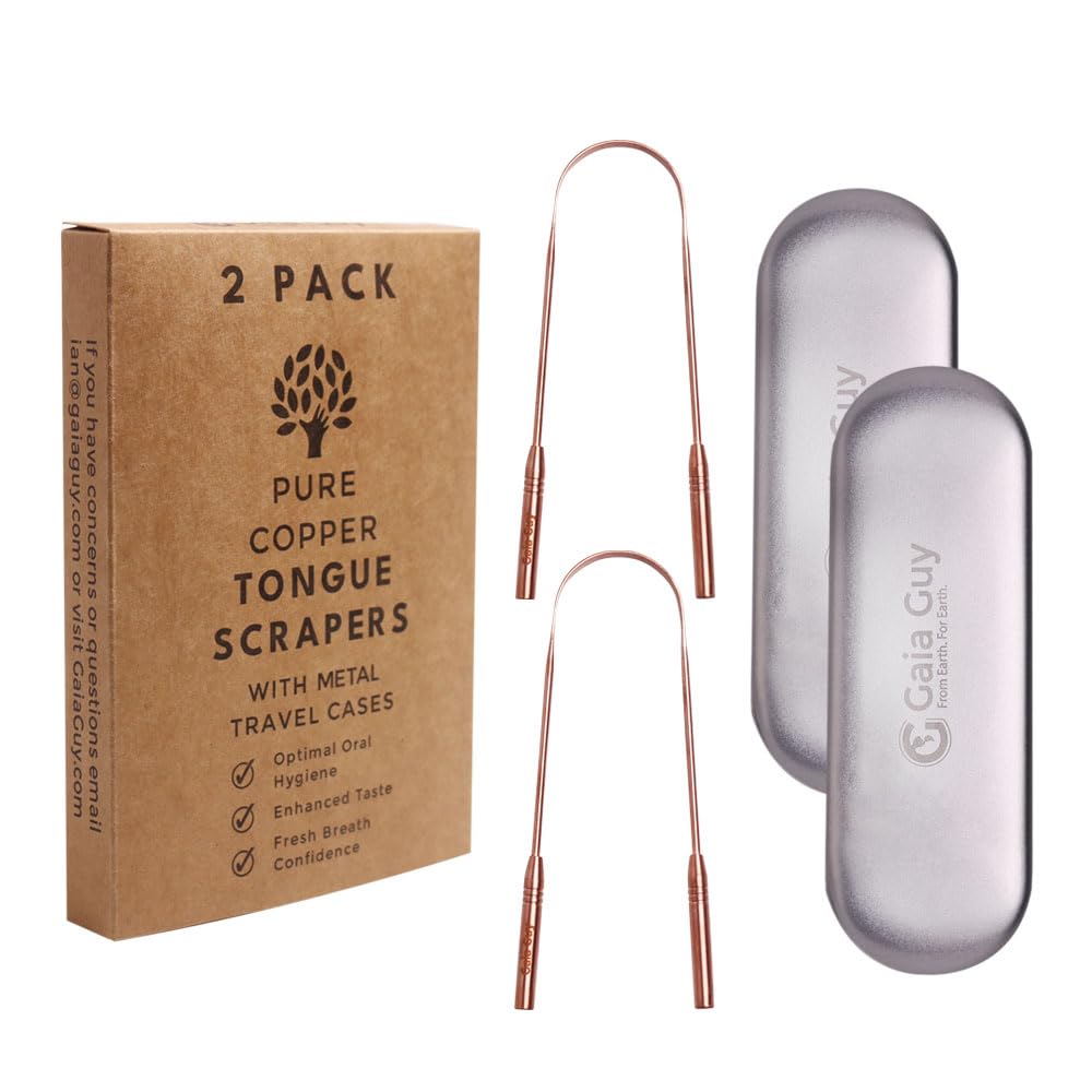Gaia Guy copper tongue scraper 2-pack in eco-friendly packaging
