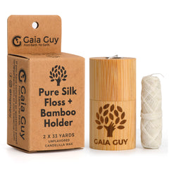 Gaia Guy silk dental floss with reusable bamboo holder and refills