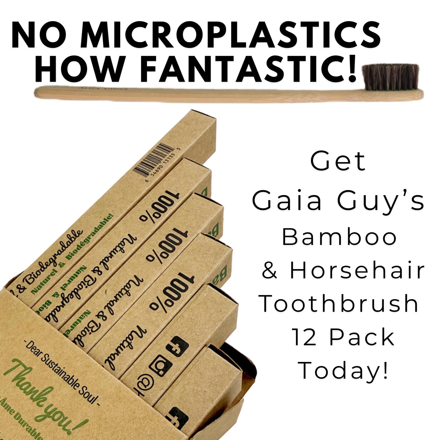 Sleek bamboo handle profile of Gaia Guy toothbrush