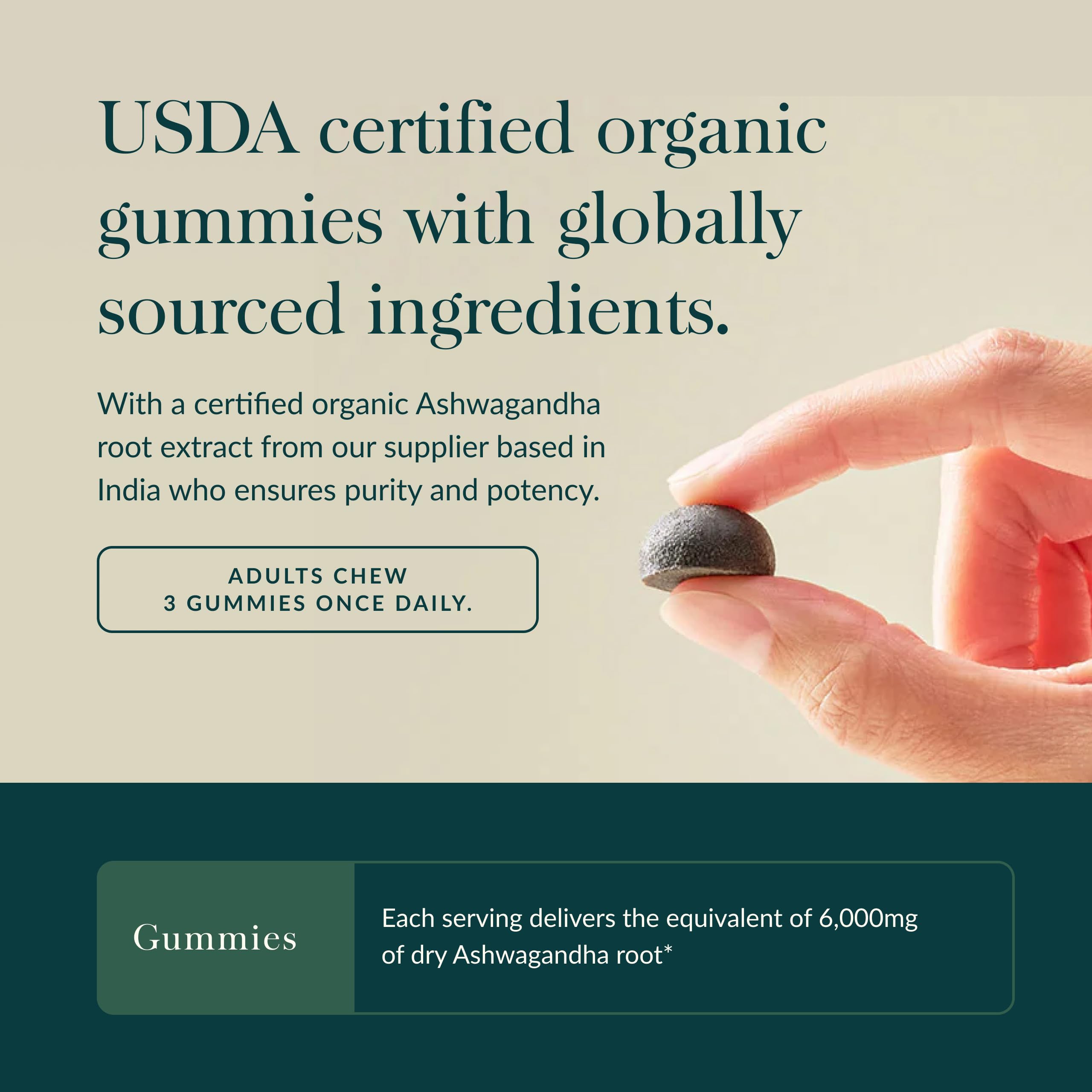 Serving size visual for Gaia Herbs Ashwagandha Gummies