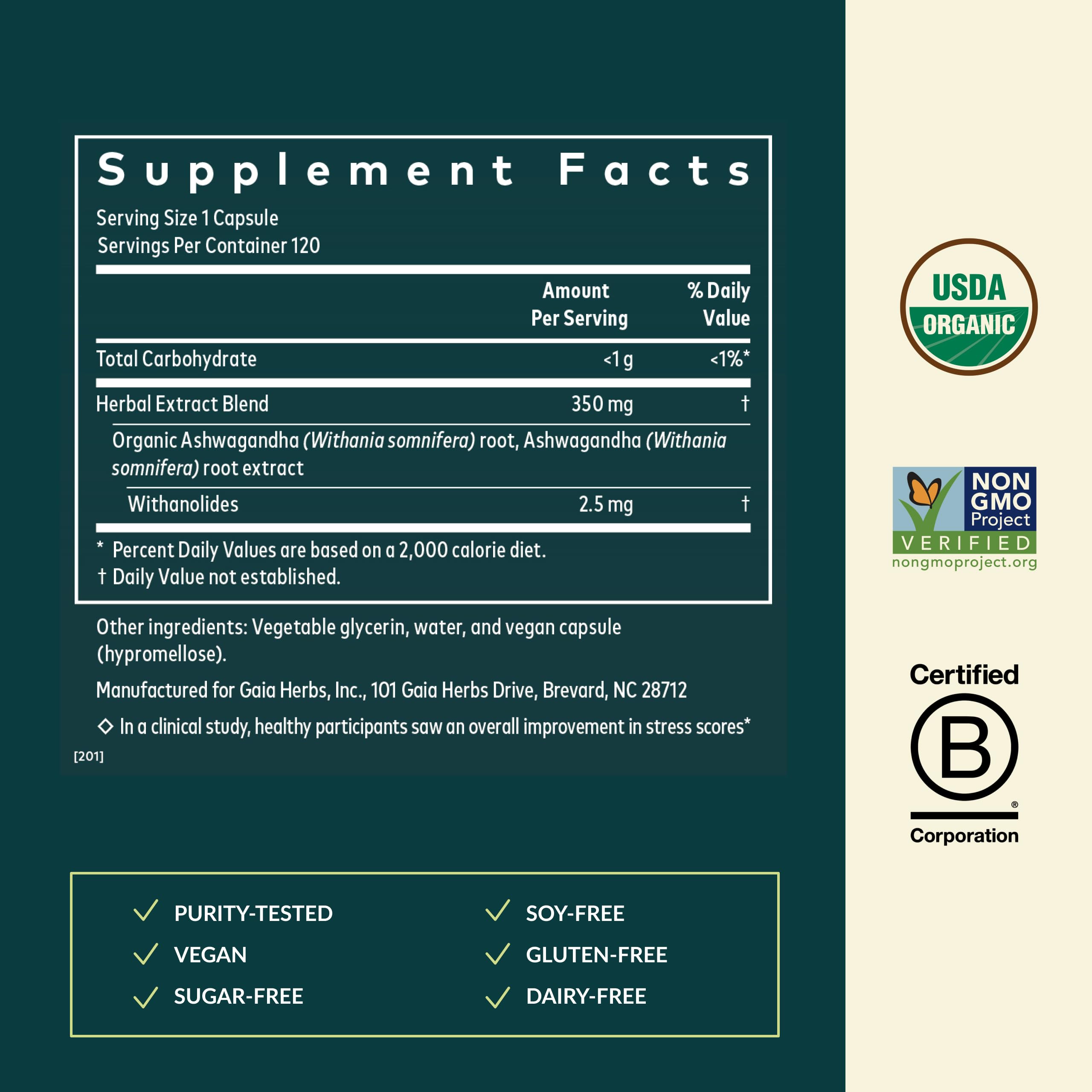 Ashwagandha liquid phyto-caps label details