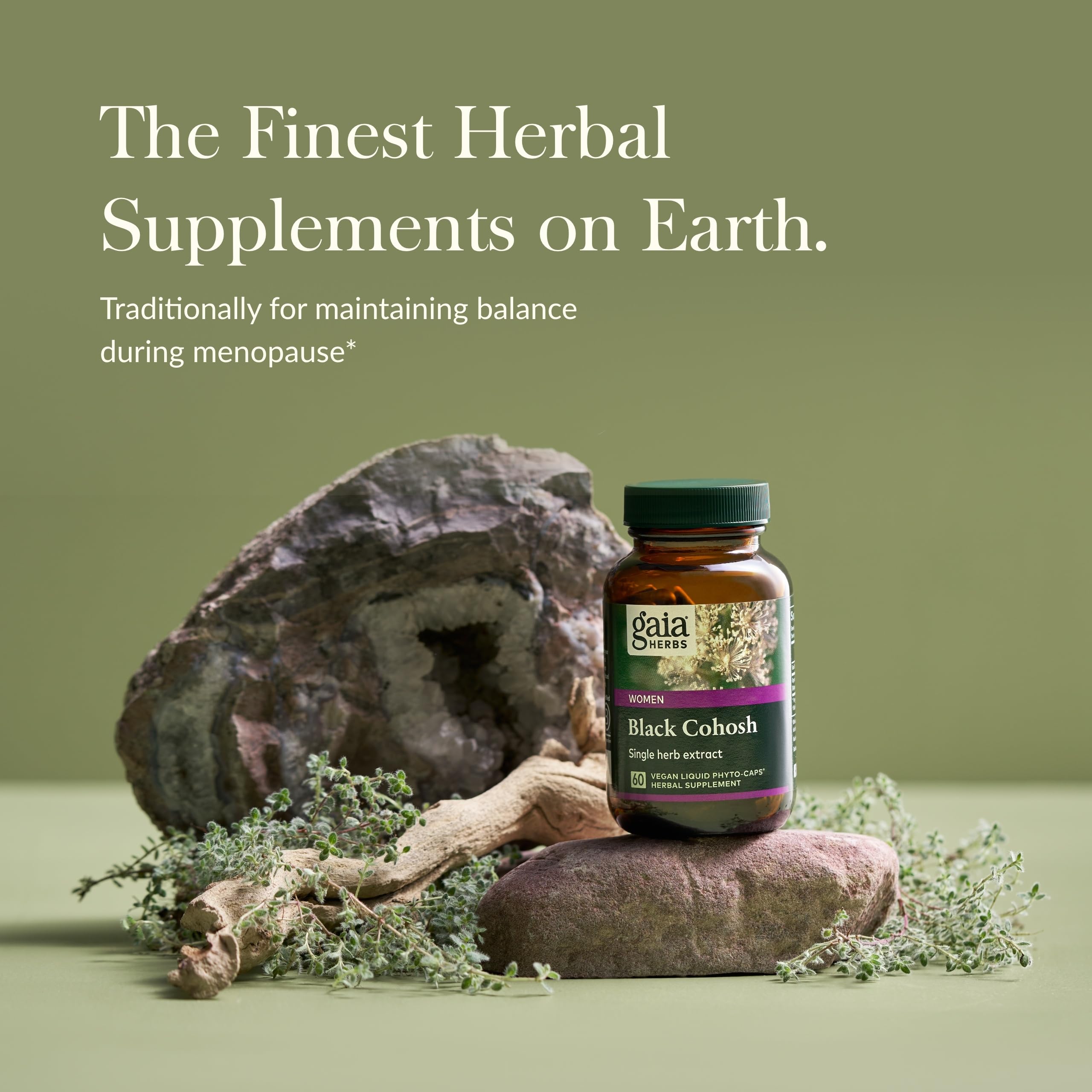 Close-up of Gaia Herbs Black Cohosh vegan capsules