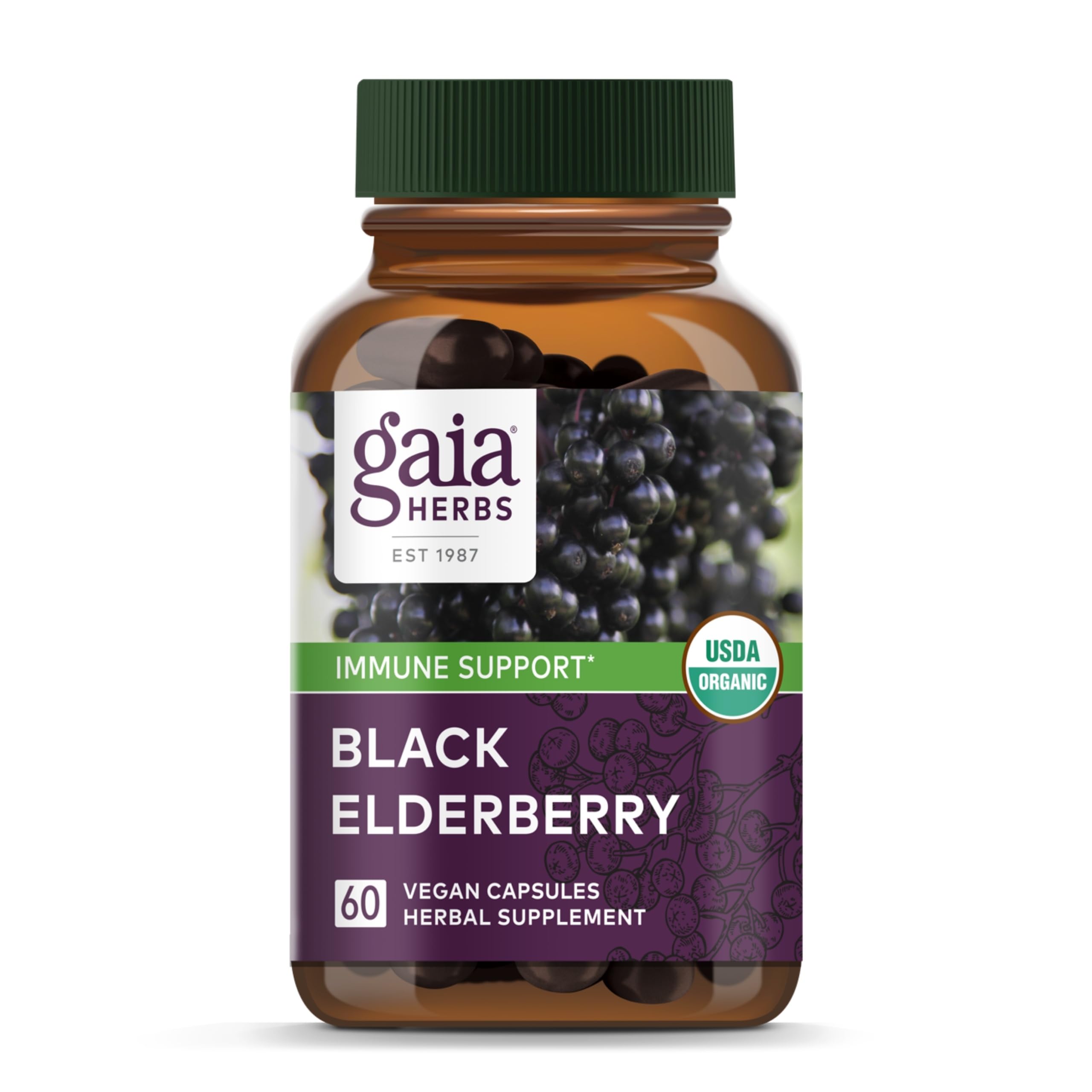 Gaia Herbs Black Elderberry vegan capsules package