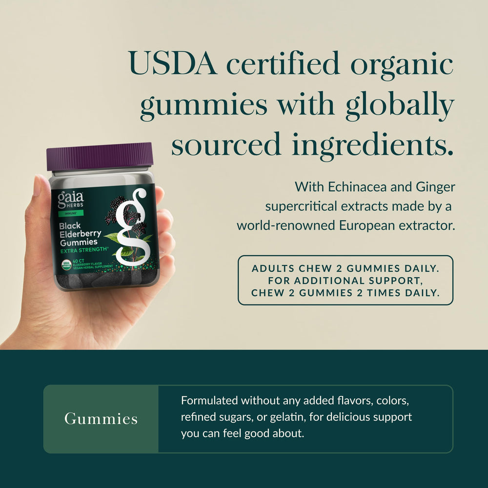 Organic elderberries illustration with Gaia Herbs branding
