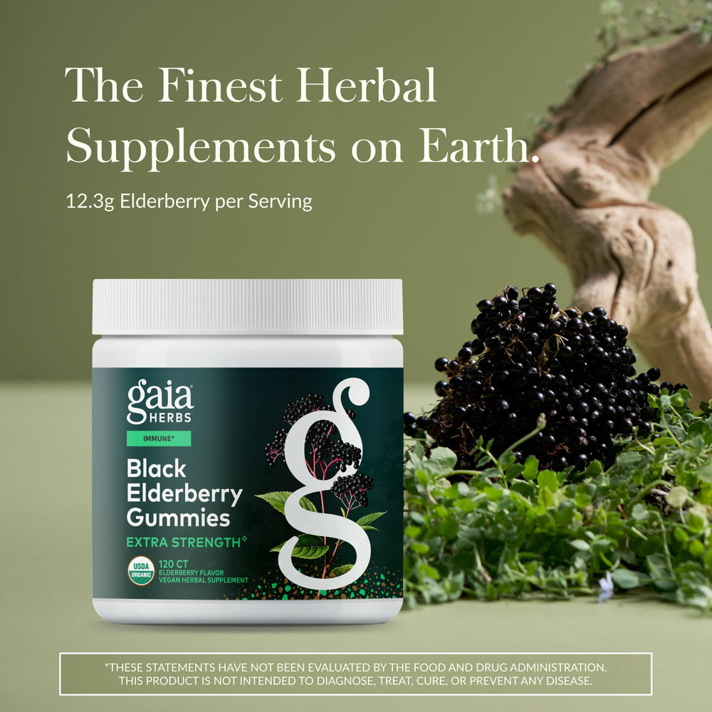 Close-up of Gaia Herbs Black Elderberry Gummies