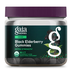 Front view of Gaia Herbs Black Elderberry Gummies bottle (80-count)