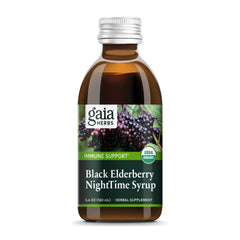 Gaia Herbs Black Elderberry NightTime Syrup bottle and box on white background