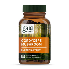 Gaia Herbs Cordyceps energy supplement bottle with Cordyceps imagery