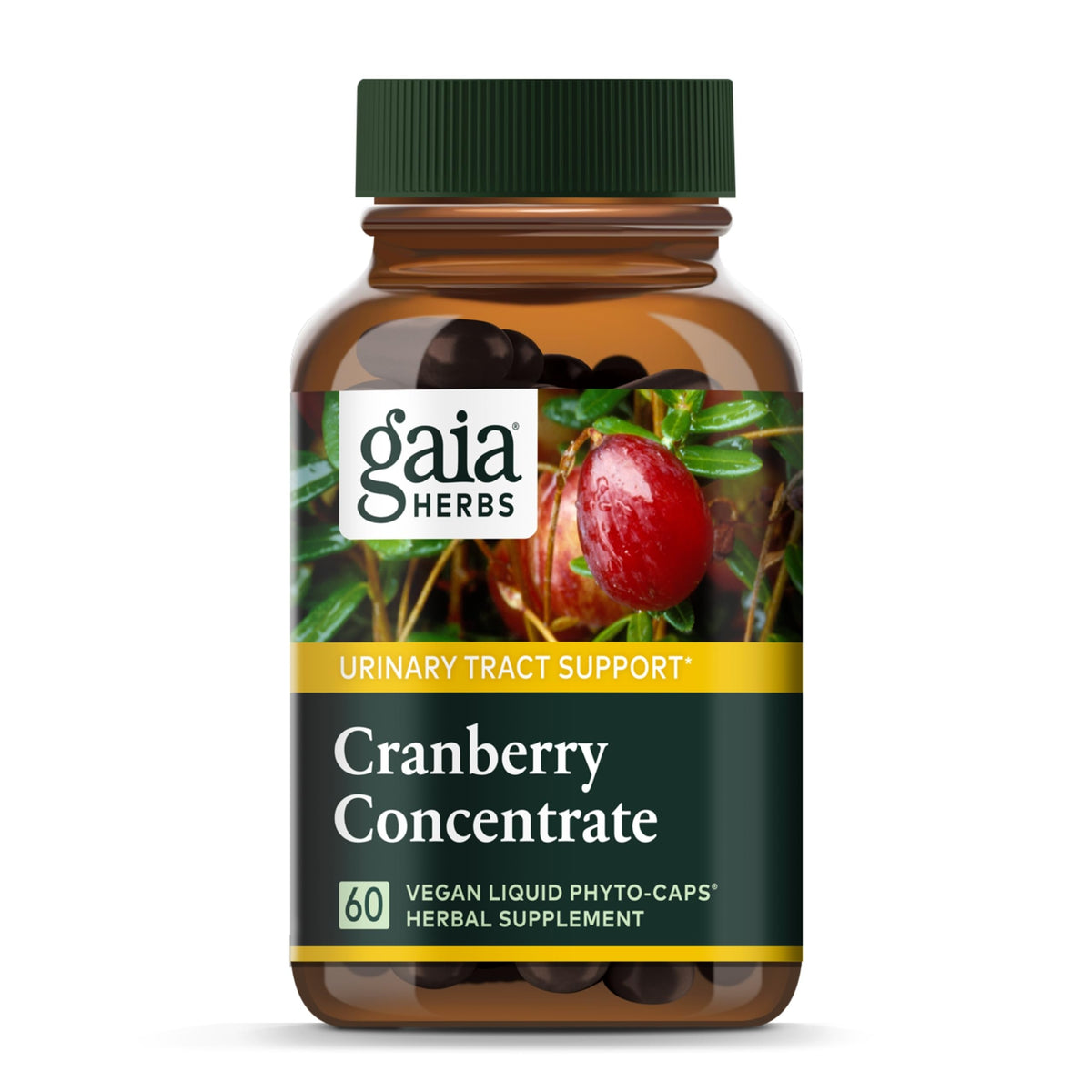 Gaia Herbs Cranberry Concentrate front label with 60 vegan capsules