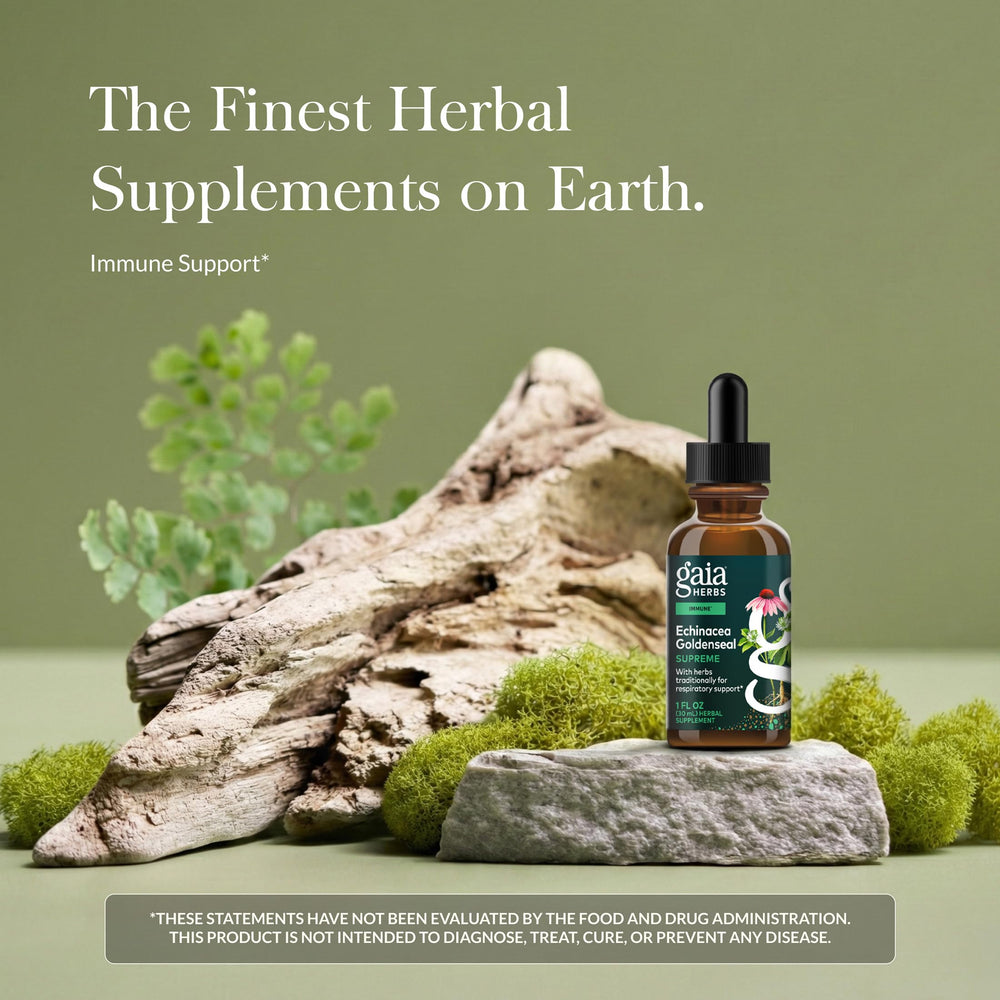 Gaia Herbs etiqueta a detalle con ingredientes y beneficios claros
