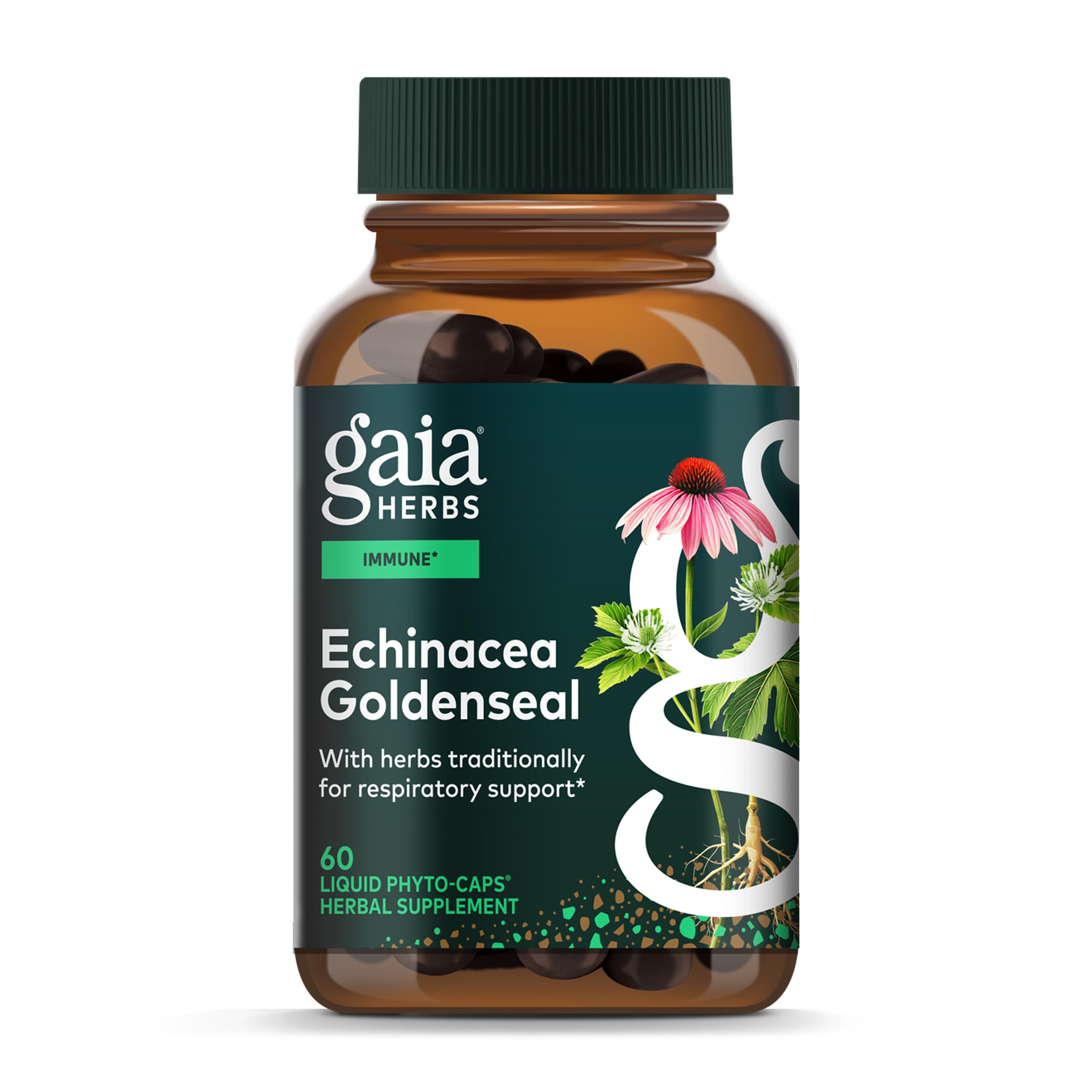 Gaia Herbs Echinacea Goldenseal bottle and label