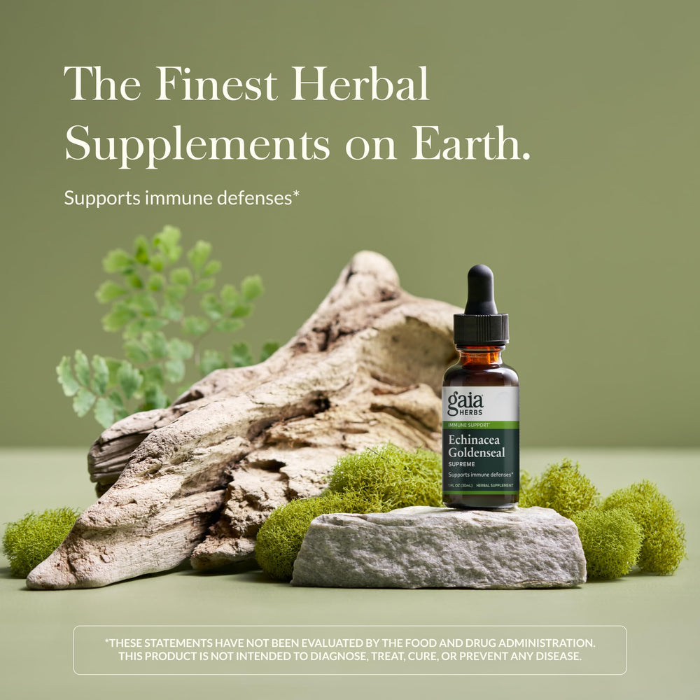 Gaia Herbs Echinacea Goldenseal Supreme bottle with label close up