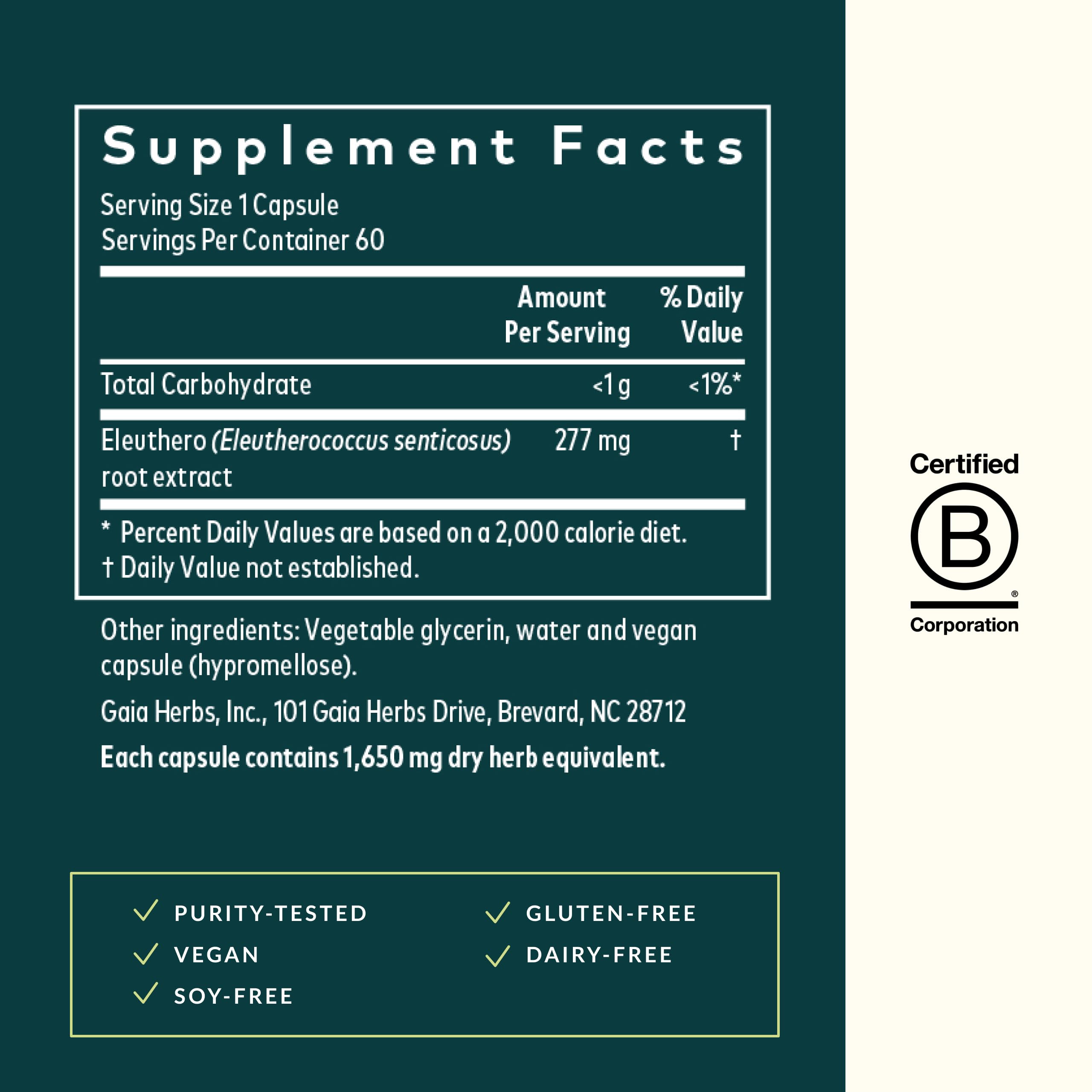 Gaia Herbs Eleuthero Root bottle and product label