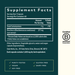 Gaia Herbs Eleuthero Root bottle and product label