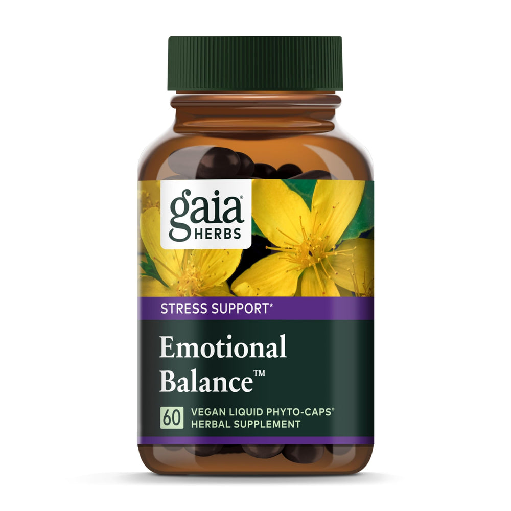 Gaia Herbs Emotional Balance bottle labeled Stress Support