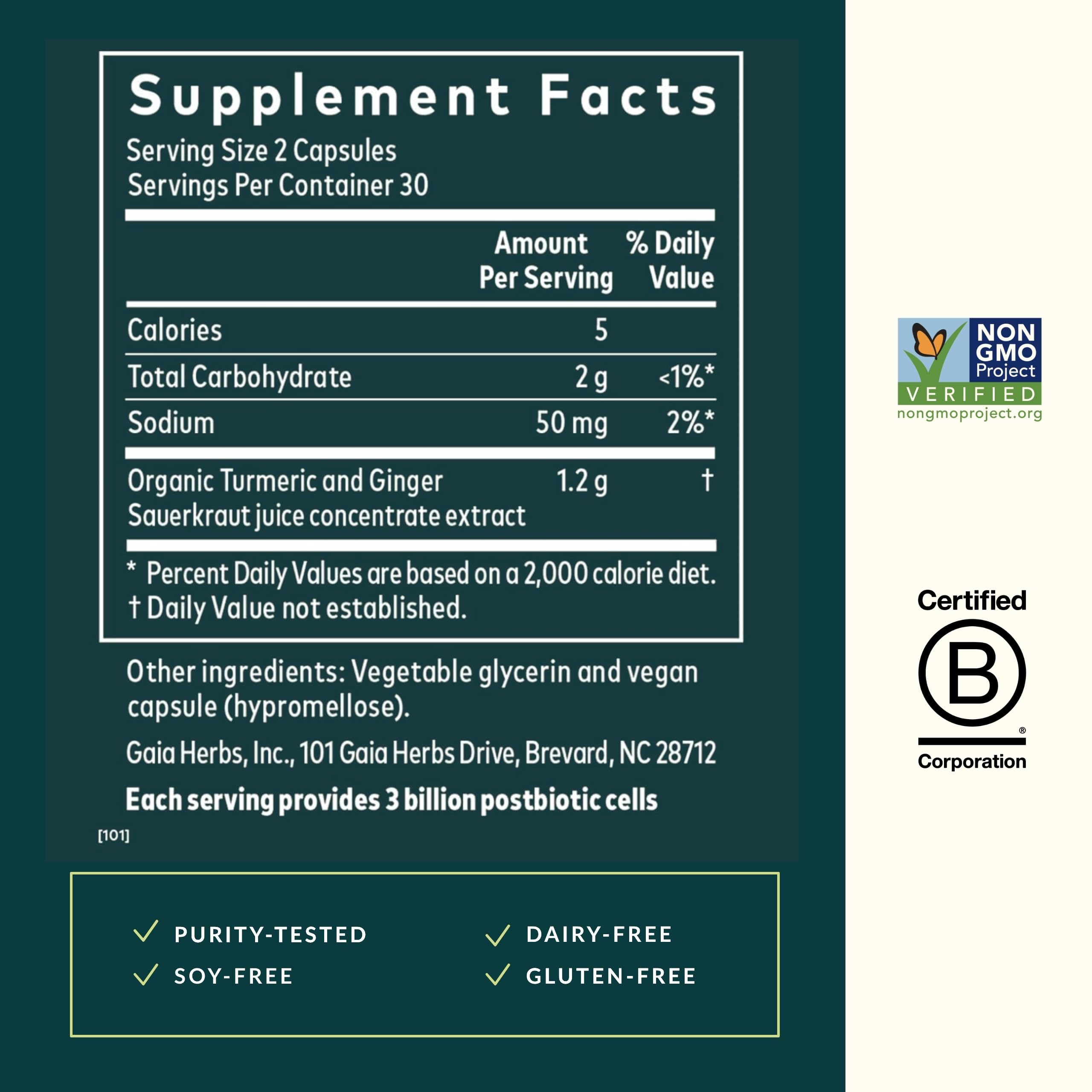 Postbiotic capsules in vegan packaging