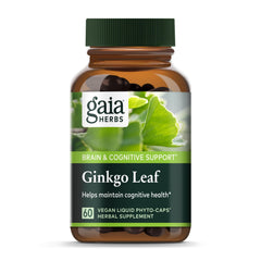 Gaia Herbs Ginkgo Leaf bottle label and capsules