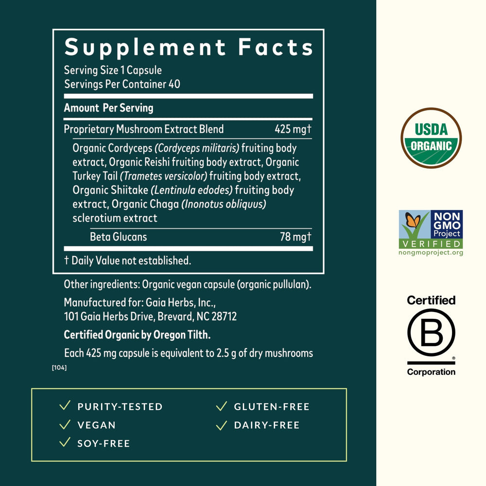 Close-up of Cordyceps mushroom in Gaia Immune Mushroom Blend