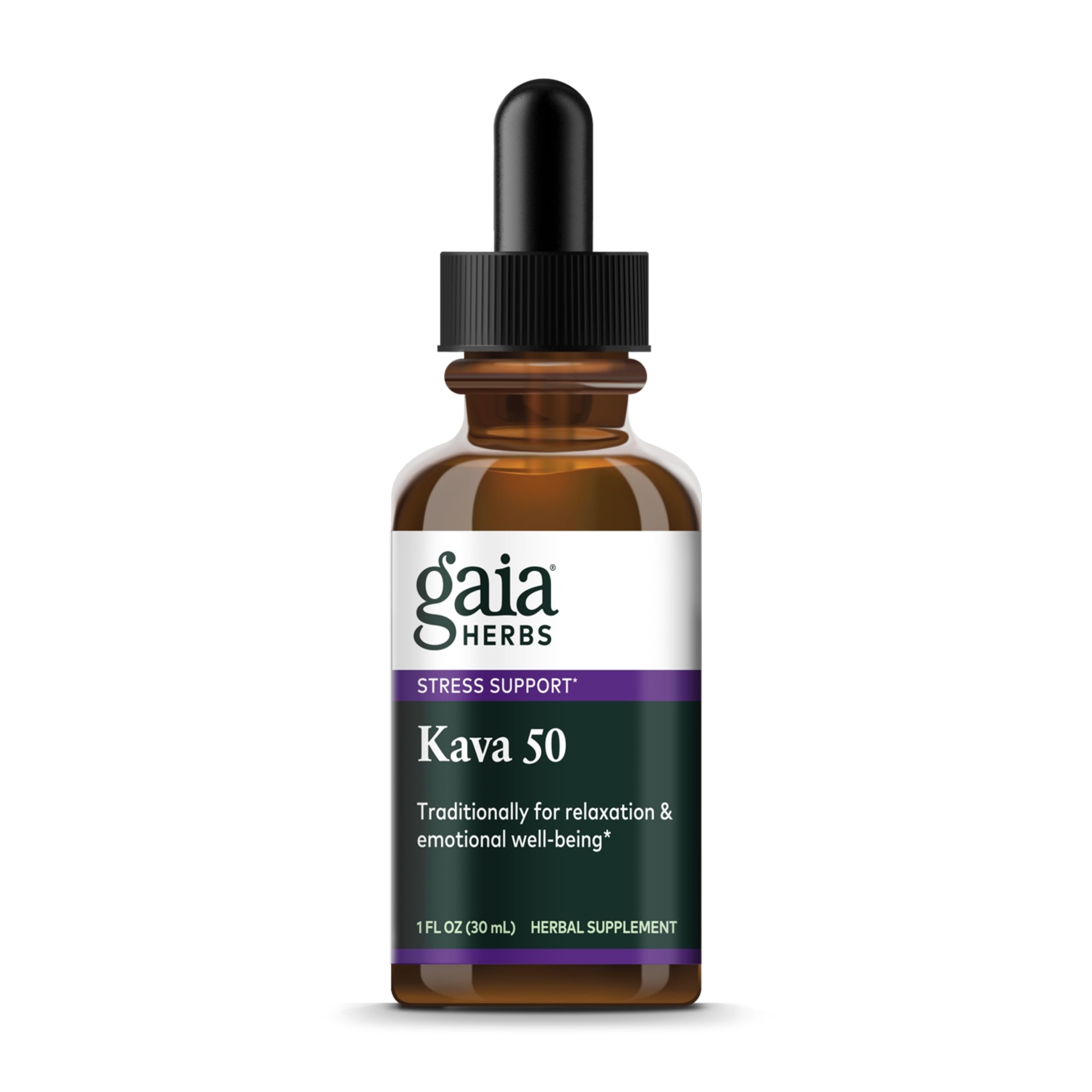 Front view of Gaia Herbs Kava Root Extra Strength bottle