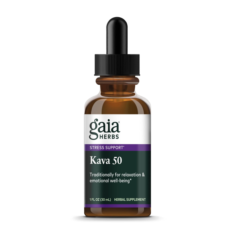 Front view of Gaia Herbs Kava Root Extra Strength bottle