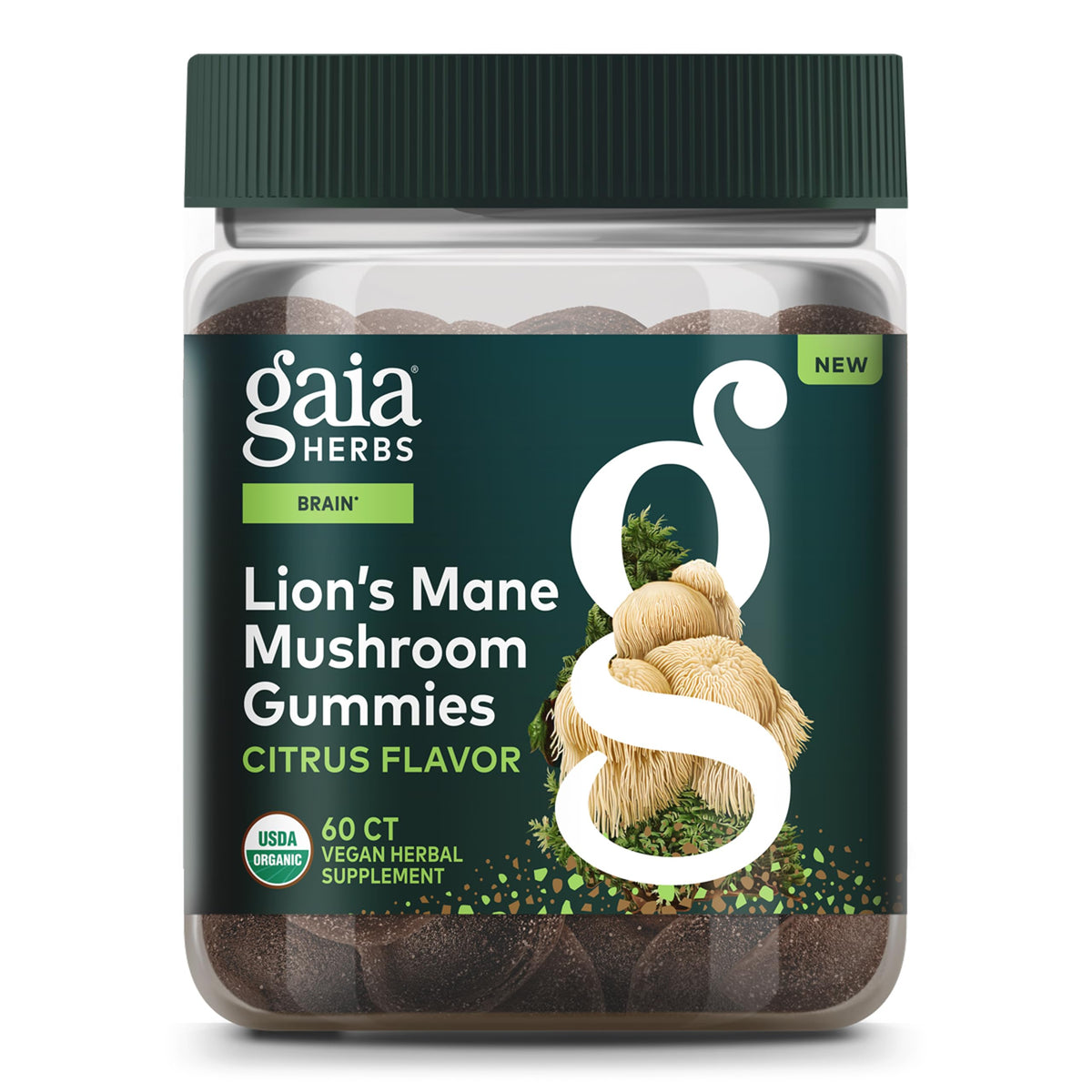 Gaia Herbs Lion's Mane Gummies bottle – front view