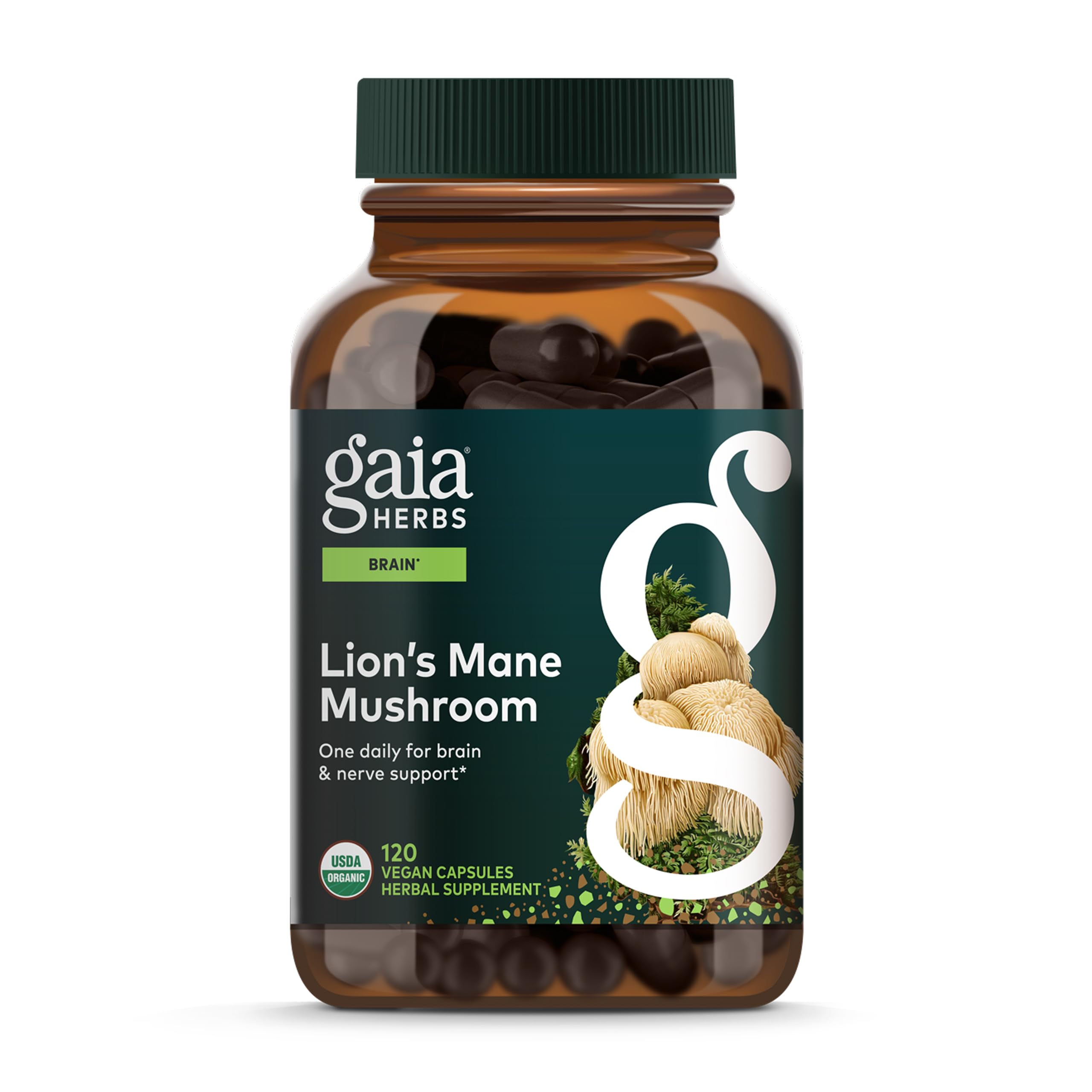 Gaia Herbs Lion's Mane Mushroom bottle and label