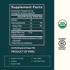 Gaia Herbs Maca Powder label with organic certification