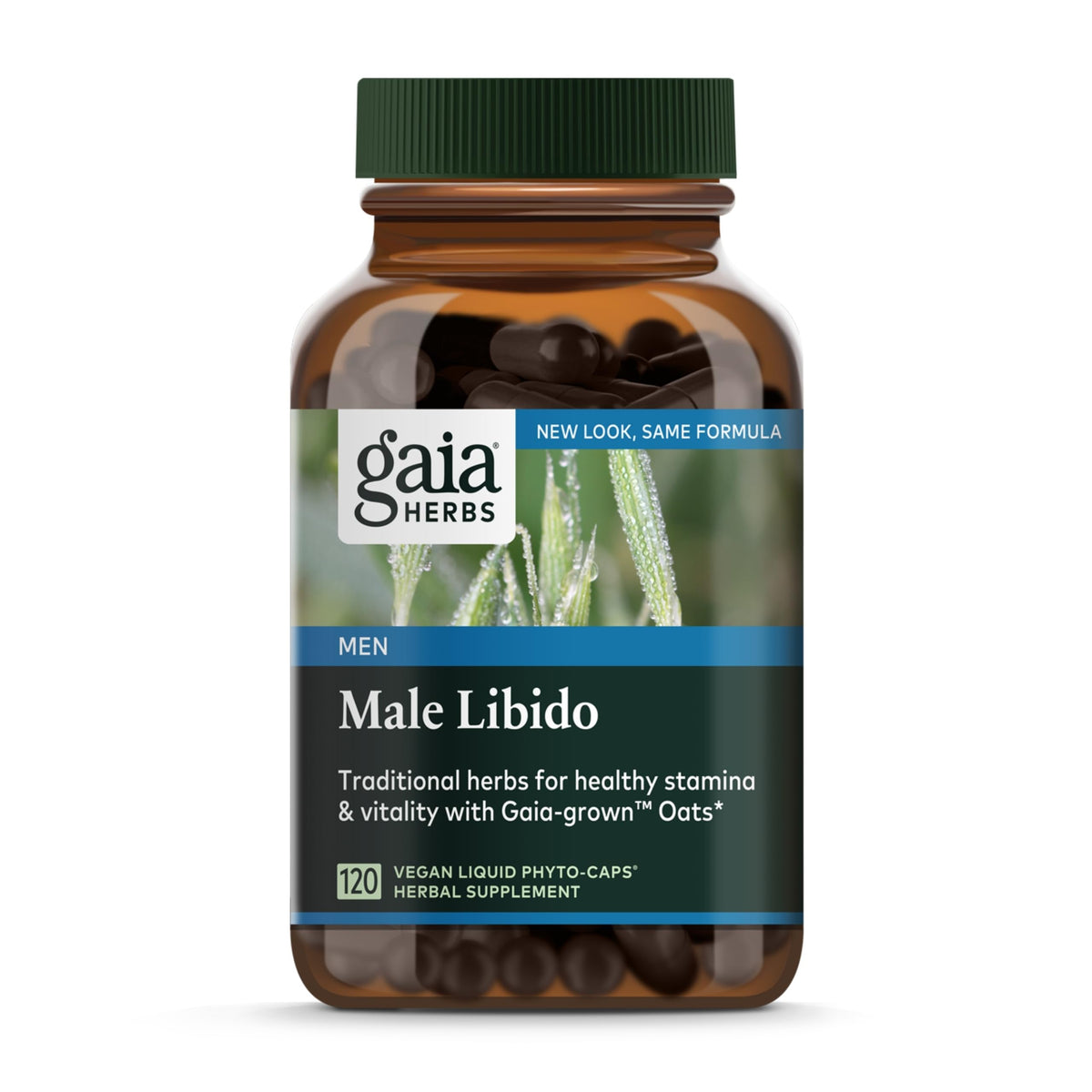 Gaia Herbs Male Libido bottle and label on white background
