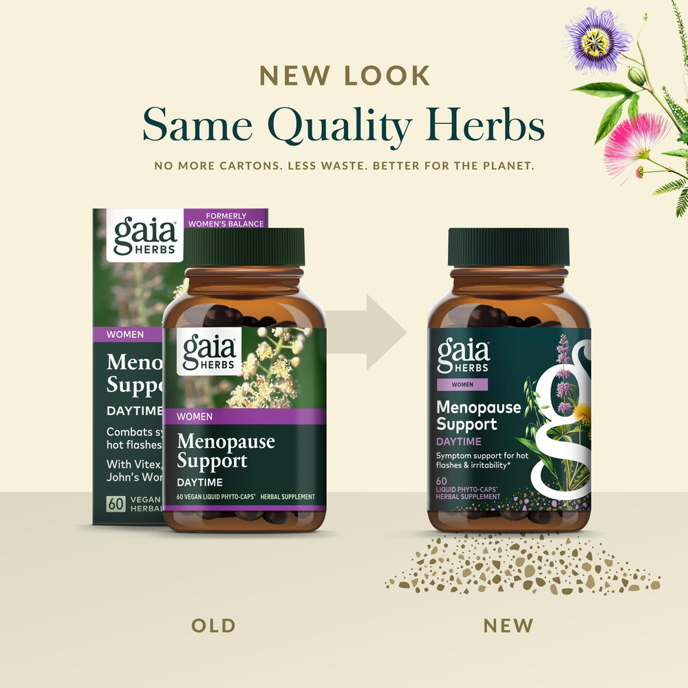 Packaging and bottle featuring Gaia Herbs branding