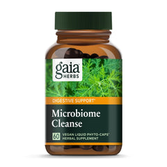 Gaia Herbs Microbiome Cleanse bottle promotes digestive balance and convenient daily use.