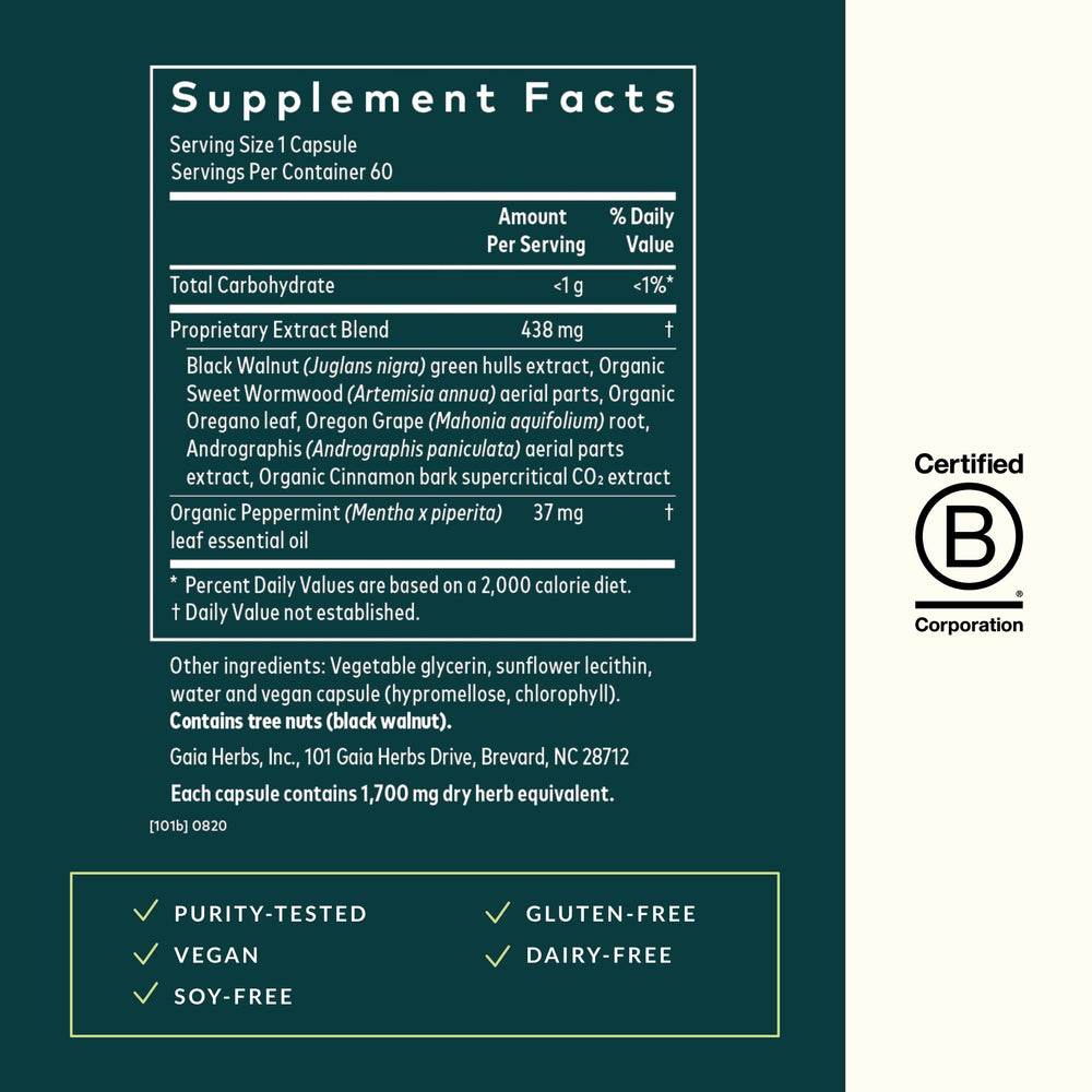 Peppermint leaf in Gaia Herbs Microbiome Cleanse may ease digestive discomfort.