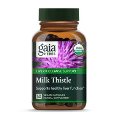 Gaia Herbs Milk Thistle bottle with 60 vegan capsules
