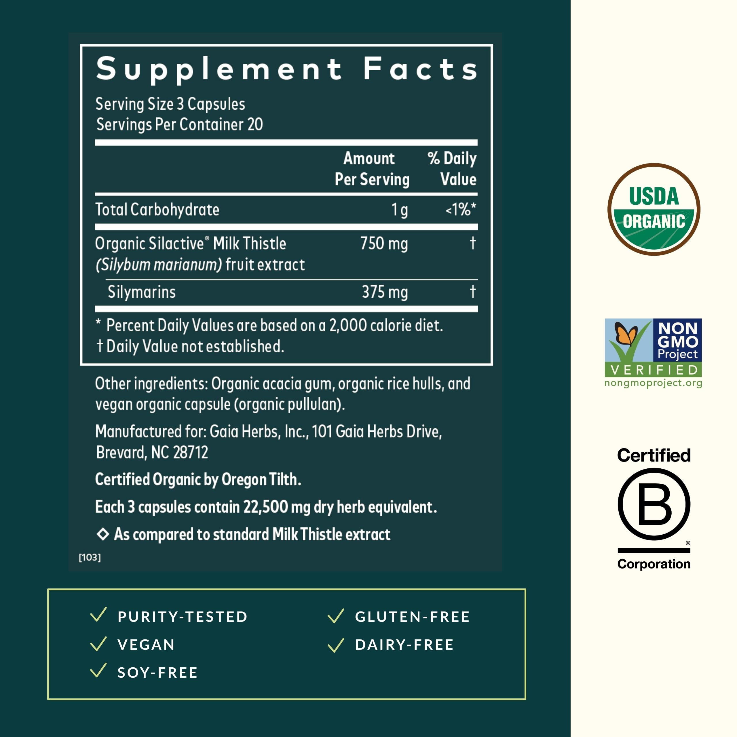 Full-spectrum milk thistle extract used in Gaia Herbs formula