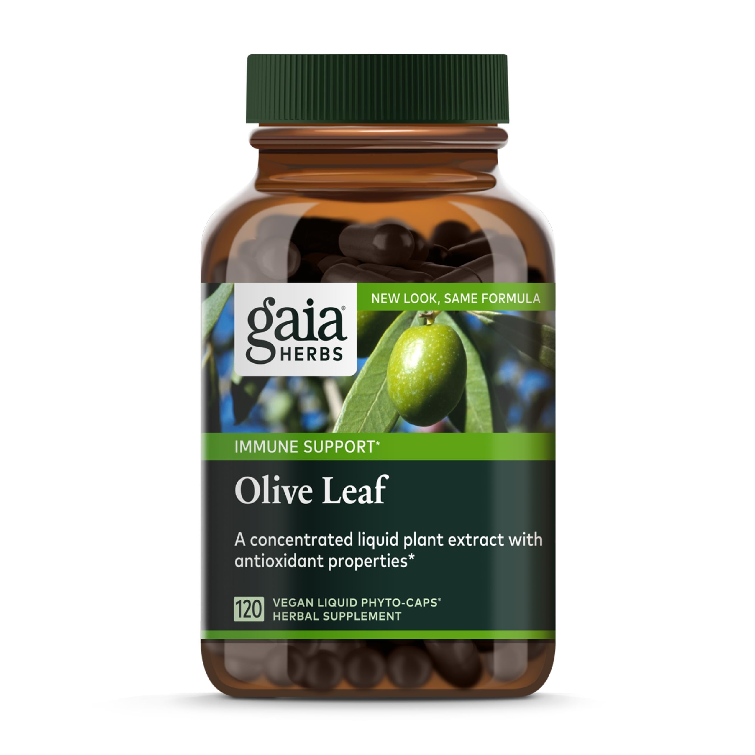 Gaia Herbs Olive Leaf bottle with label
