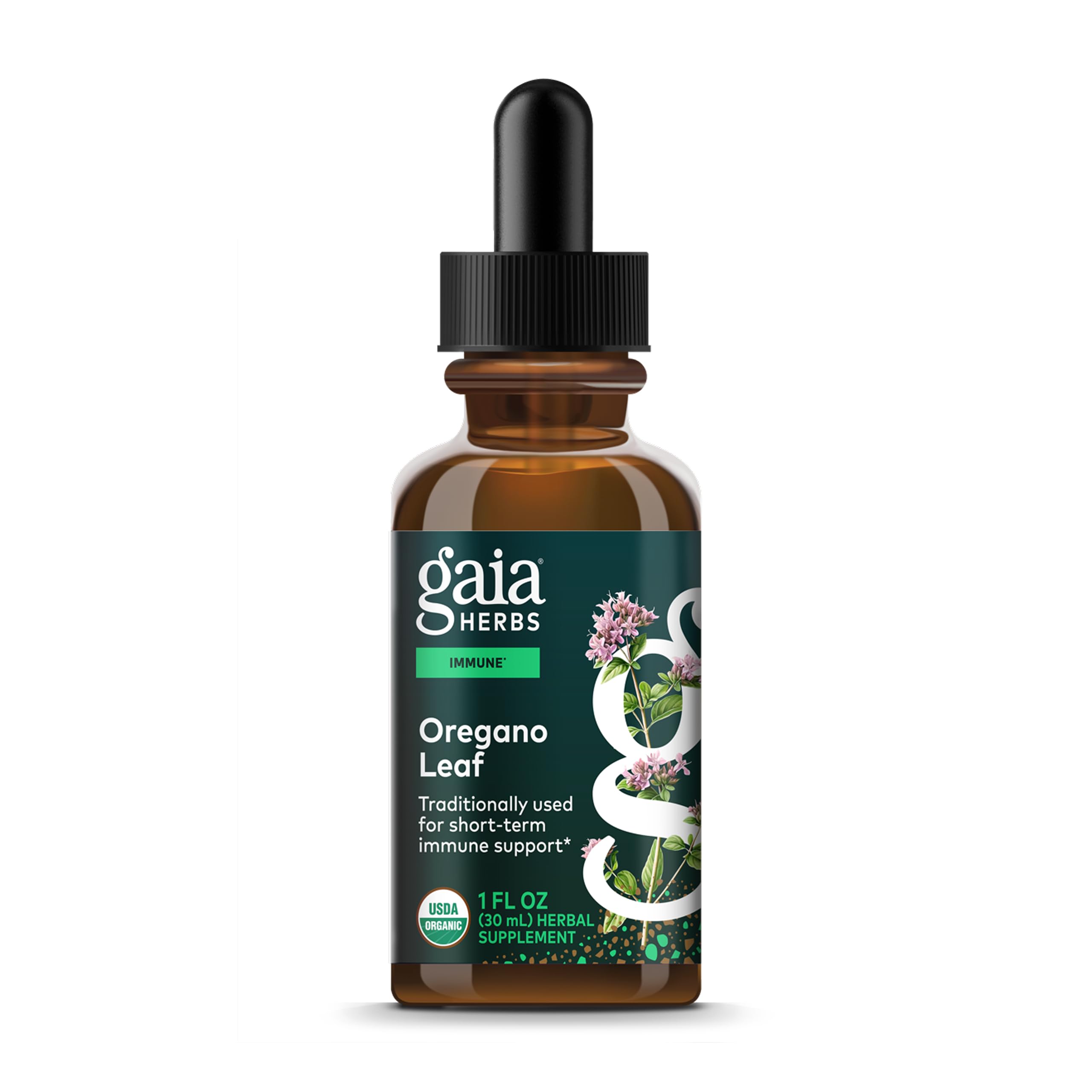 Gaia Herbs Oregano Leaf Immune Support liquid bottle - front view