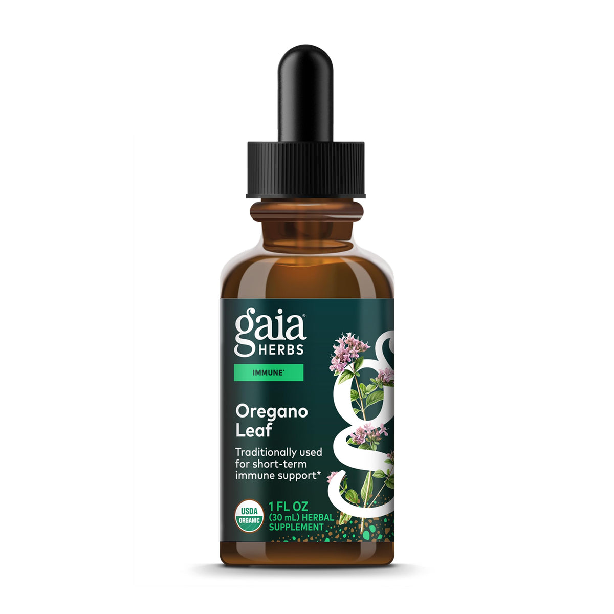Gaia Herbs Oregano Leaf Immune Support liquid bottle - front view