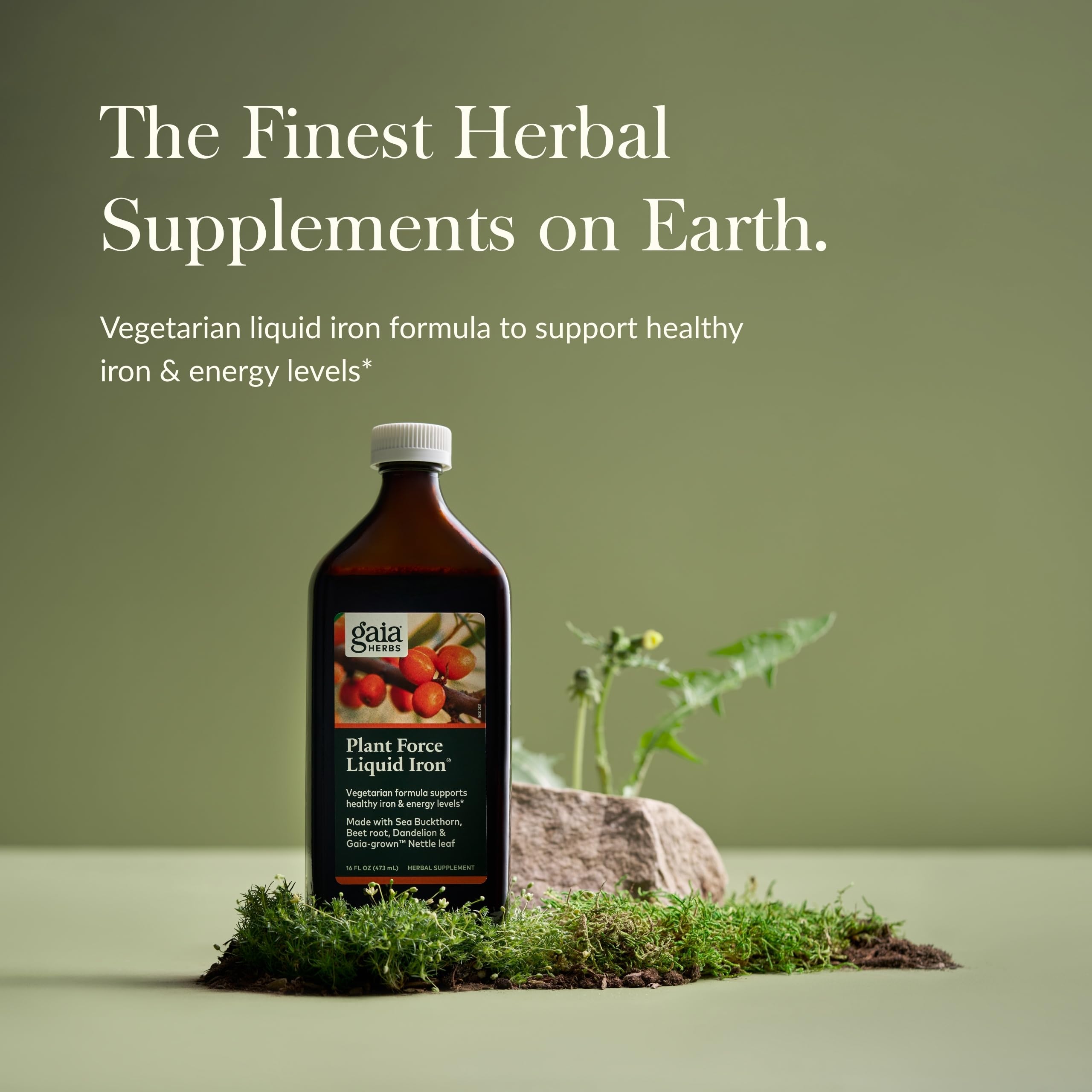 Gaia Herbs Plant Force Liquid Iron bottle – side view