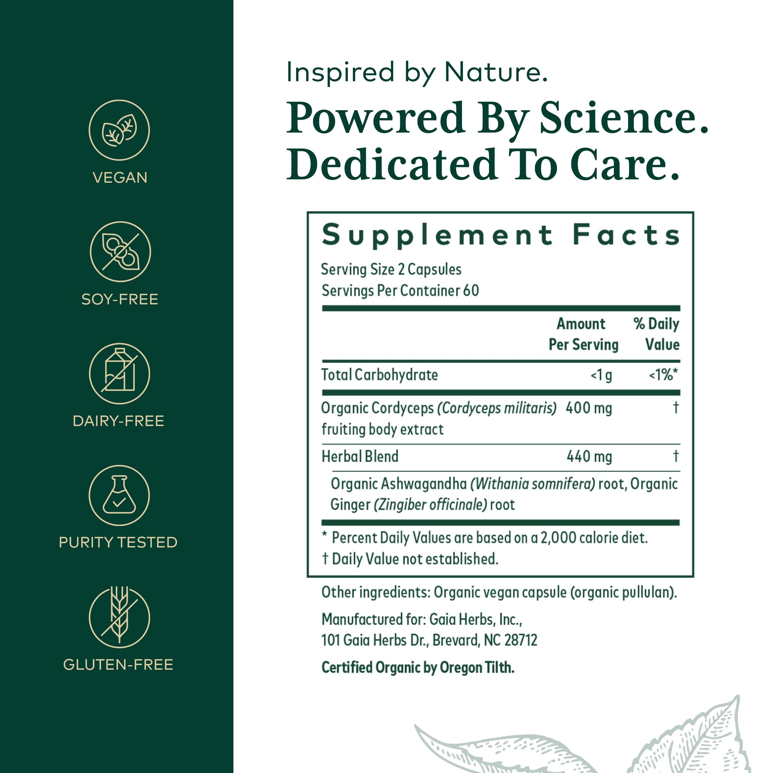 Close-up of cordyceps and ashwagandha ingredients