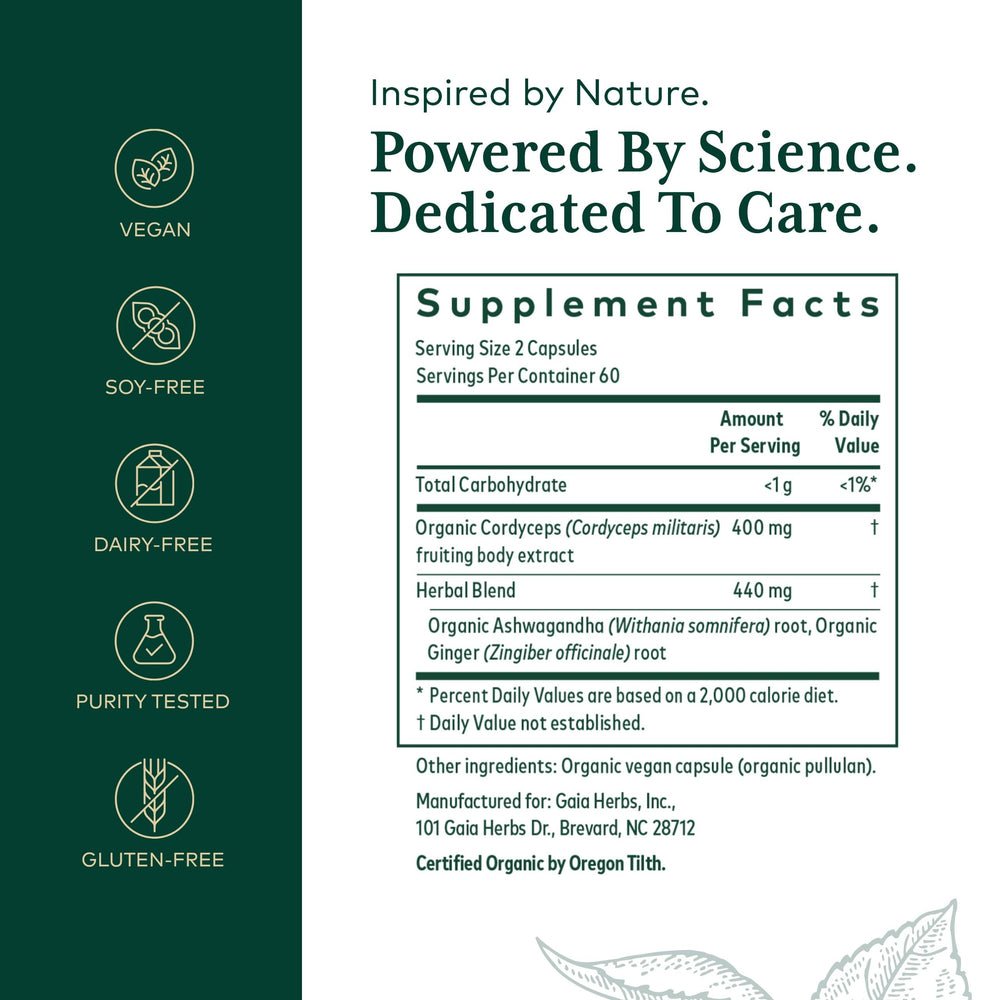 Close-up of cordyceps and ashwagandha ingredients