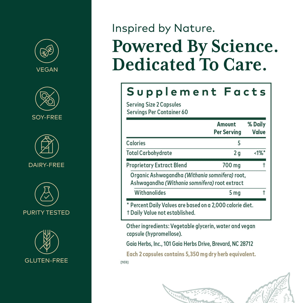 Front view of GAIA Herbs PRO Ashwagandha 700 bottle