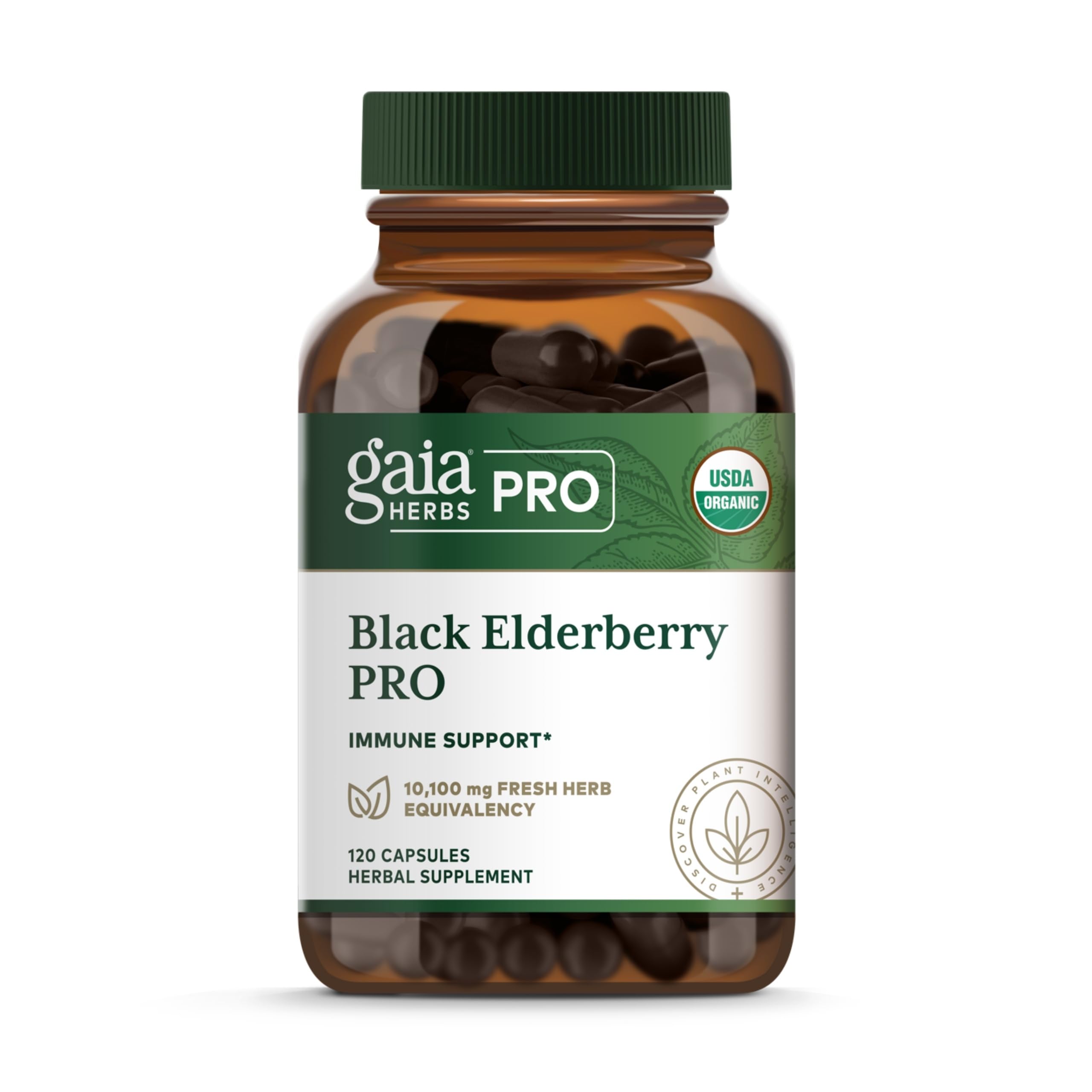 Gaia Herbs PRO Black Elderberry PRO bottle and label