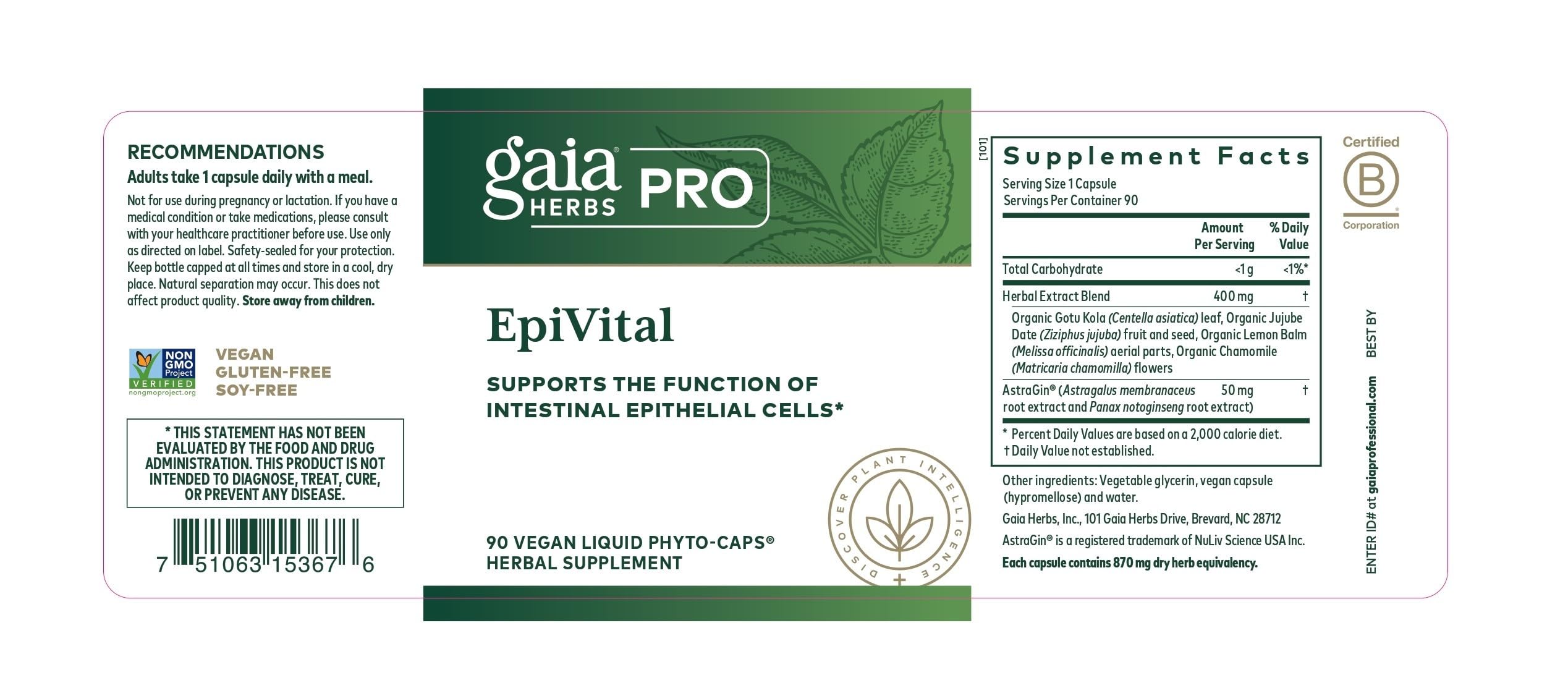 EpiVital digestive health supplement with gotu kola, jujube, lemon balm, and chamomile