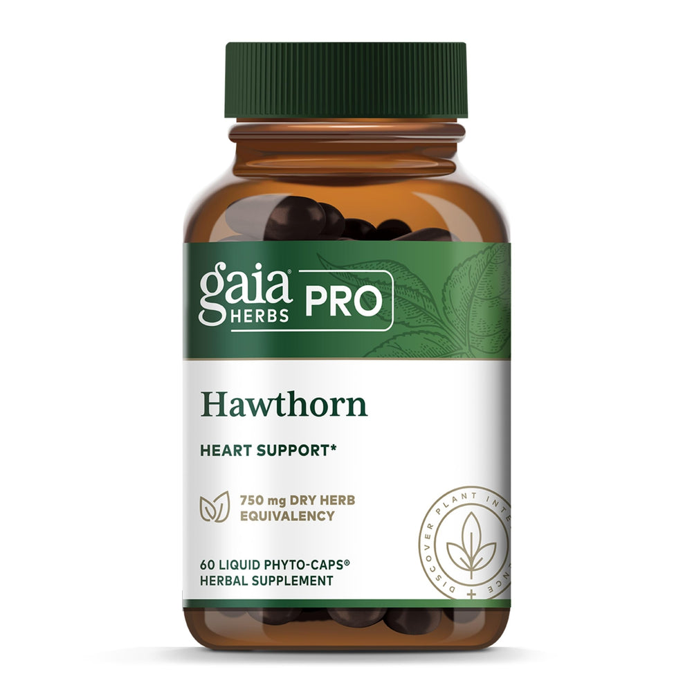 Gaia Herbs PRO Hawthorn bottle containing 60 liquid phyto-capsules