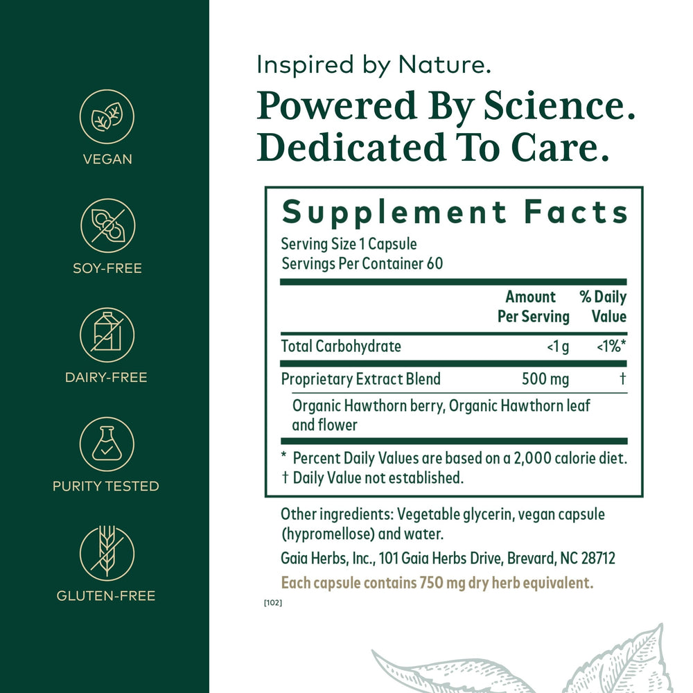 Organic hawthorn berries, leaves, and flowers used in Gaia Herbs PRO Hawthorn