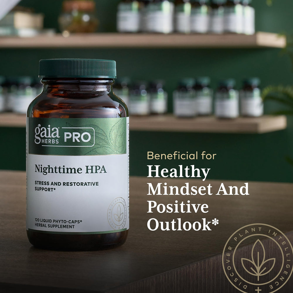 Gaia Herbs Pro Nighttime HPA capsules with bottle in view
