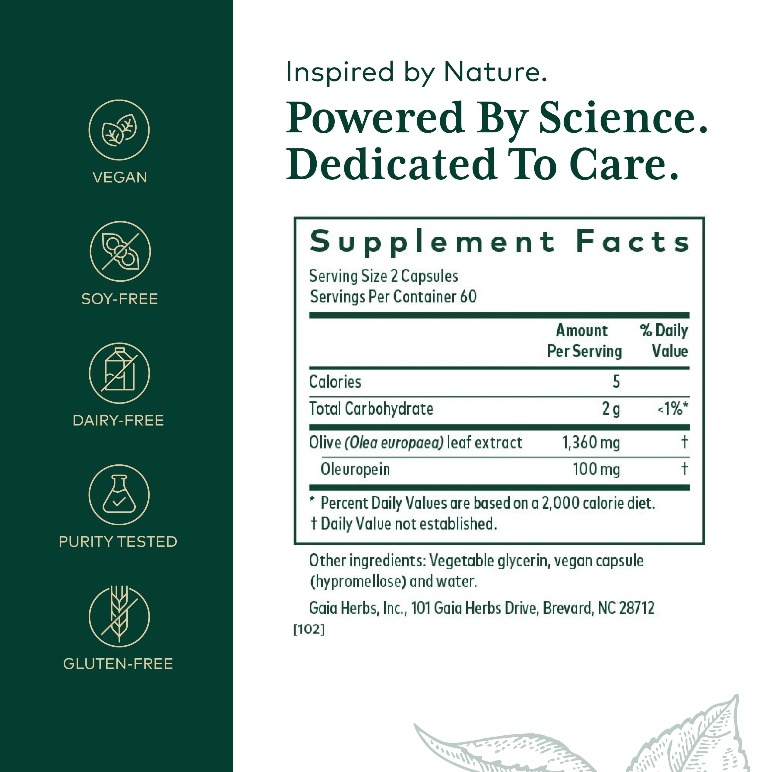 Gaia Herbs PRO Olive Leaf 1360 bottle with label