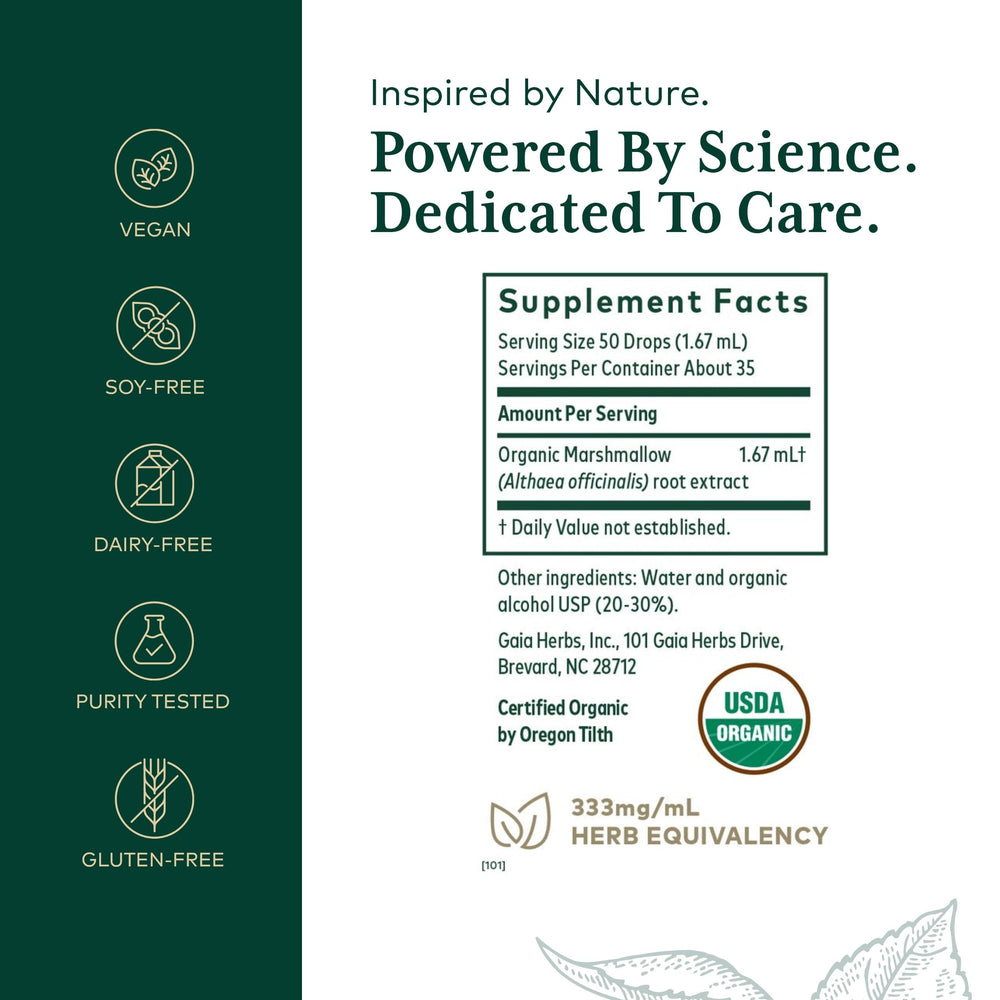 Close-up of GAIA Herbs PRO marshmallow root extract bottle