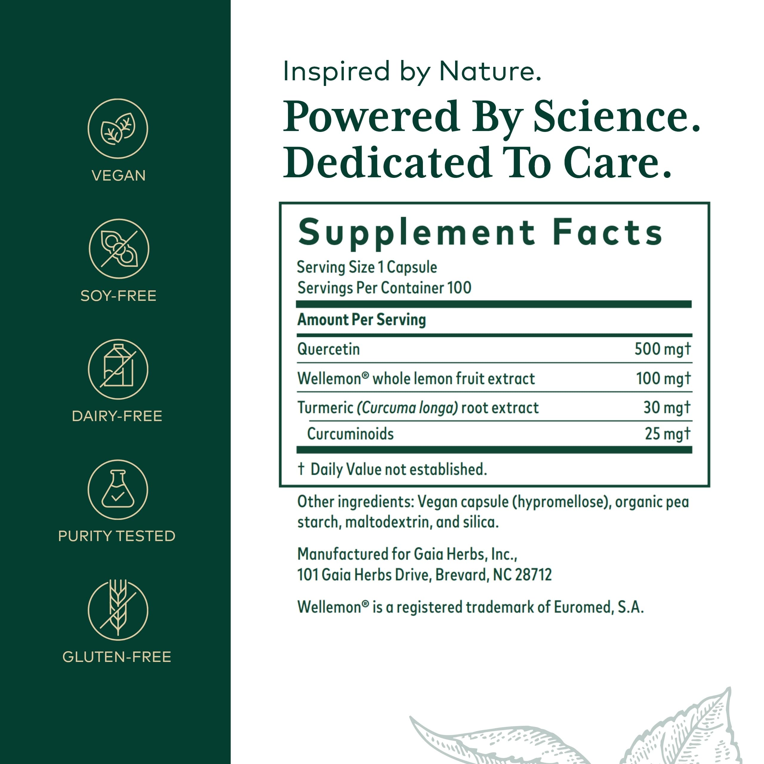 Quercetin, Bromelain and Turmeric ingredients close-up