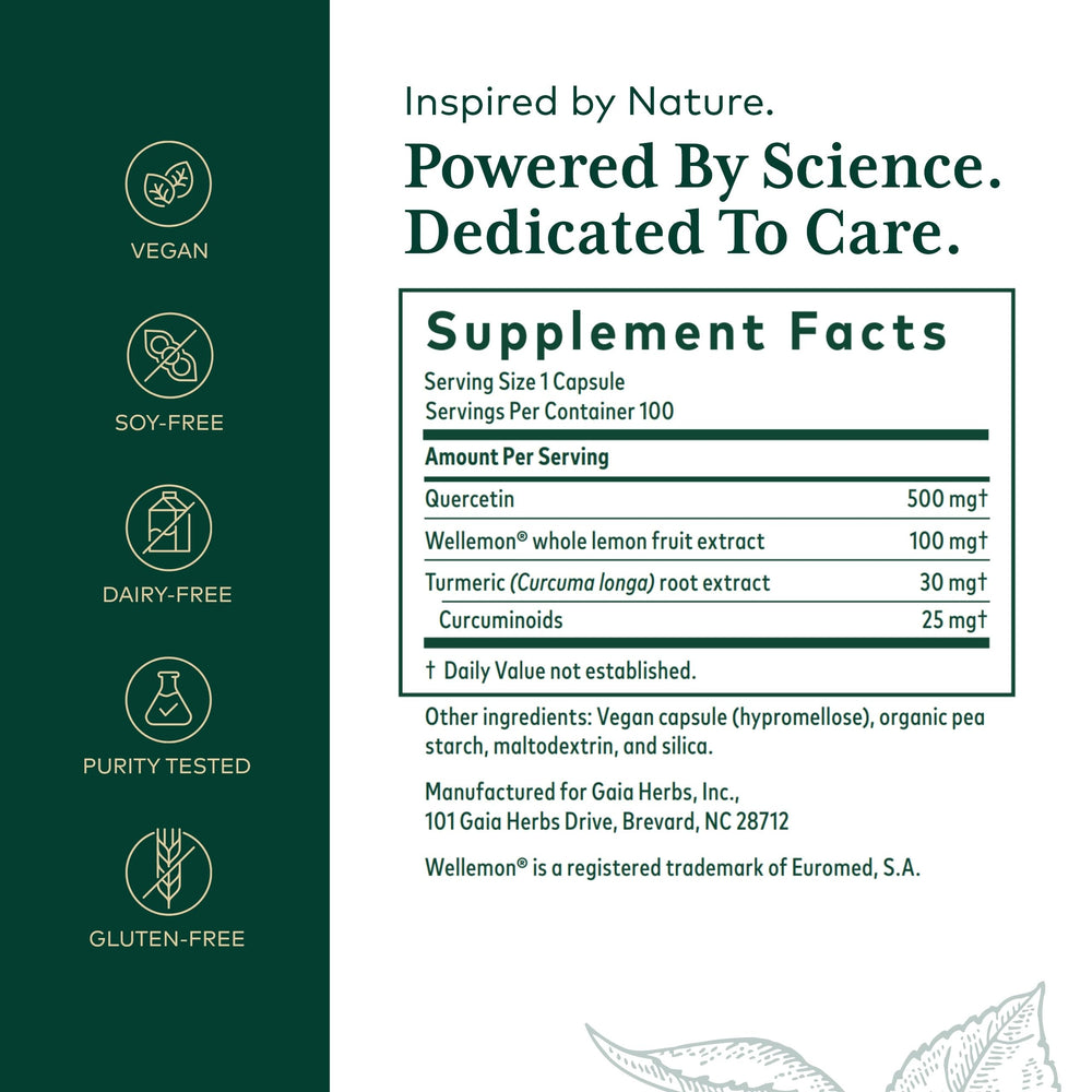 Quercetin, Bromelain and Turmeric ingredients close-up